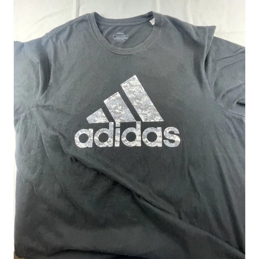 ADIDAS‎ T SHIRT MENS 2XL BLACK CAMO LOGO TEE SHORT SLEEVE ATHLETIC CASUAL
